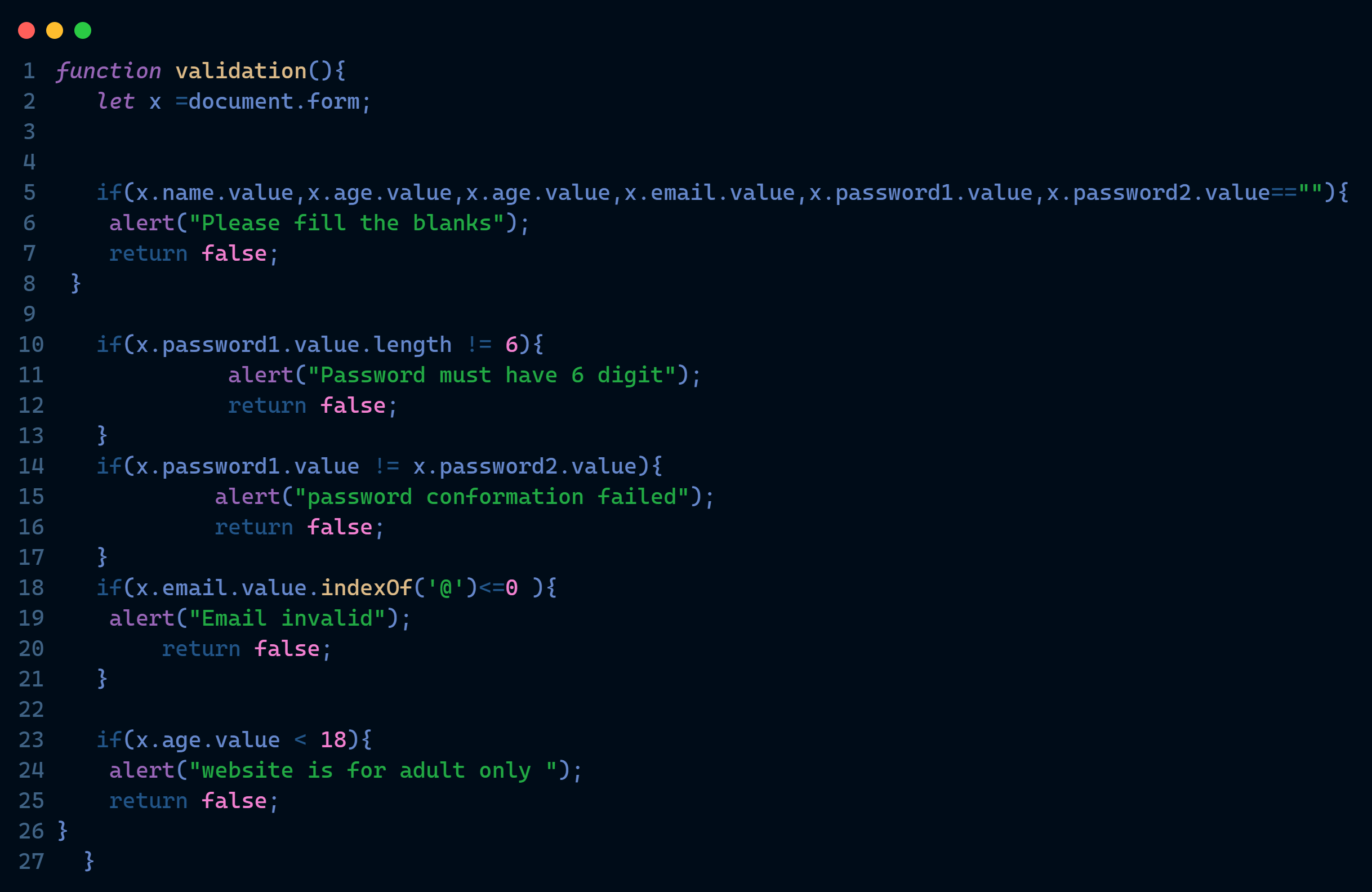 JavaScript Form Validation Example